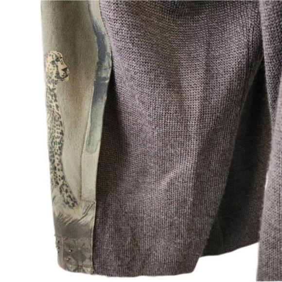 American Vintage Cheetah Print Knit Jacket Green Size L - Picture 7 of 13